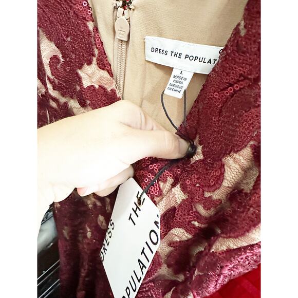 Dress the Population Blair Embellished Fit & Flare Dress in Red Berry Size L NWT - Picture 3 of 6